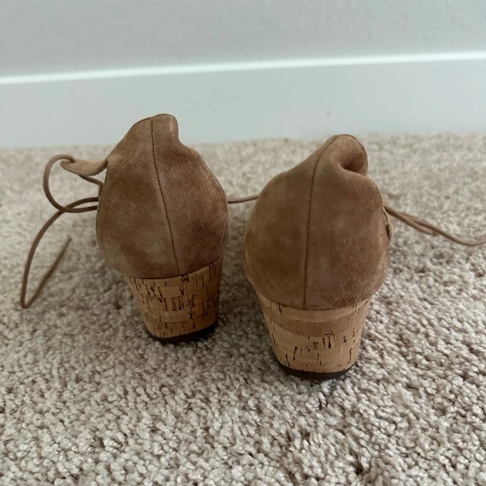 ABEO Lilia Wedge Sandals Women 11N Tan Suede Lace Up B.I.O.system Boho